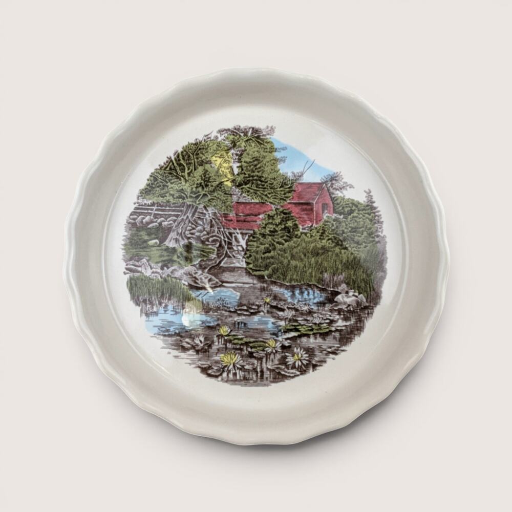 Vintage Johnson Brothers Friendly Village Covered Bridge Pie Plate